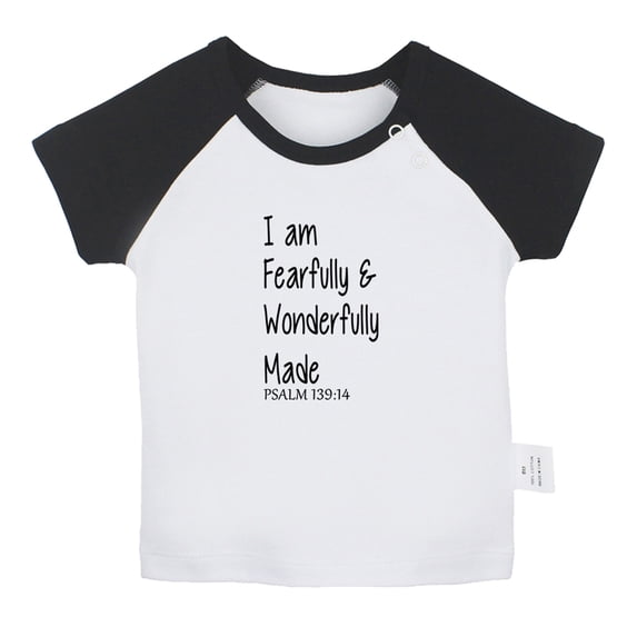 iDzn I'm Fearfully and Wonderfully Made Funny T shirt For Baby, Newborn Babies T-shirts, Infant Tops, 0-24M Kids Graphic Tees Clothing (Short Black Raglan T-shirt, 6-12 Months)