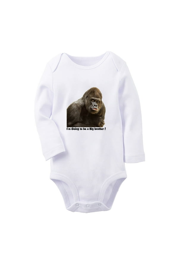I'm Going to Be a Big Brother Funny Rompers, Newborn Baby Unisex Bodysuits, Infant Animal Gorilla Graphic Jumpsuits, Toddler Kids Long Sleeve Oufits (White, 0-6 Months)