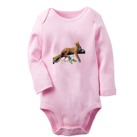 iDzn I'm Hangry Funny Rompers, Newborn Baby Unisex Bodysuits, Infant Animal Leopard Graphic Jumpsuits, Toddler Kids Long Sleeve Oufits (Pink, 6-12 Months)