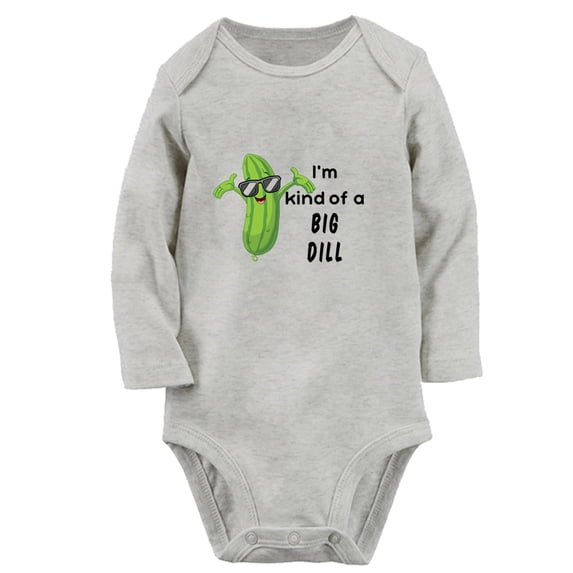 iDzn® I'm Kind Of A Big Dill Funny Rompers, Newborn Baby Unisex Bodysuits, Infant Jumpsuits, Toddler Kids Long Sleeve Oufits (Gray, 6-12 Months)