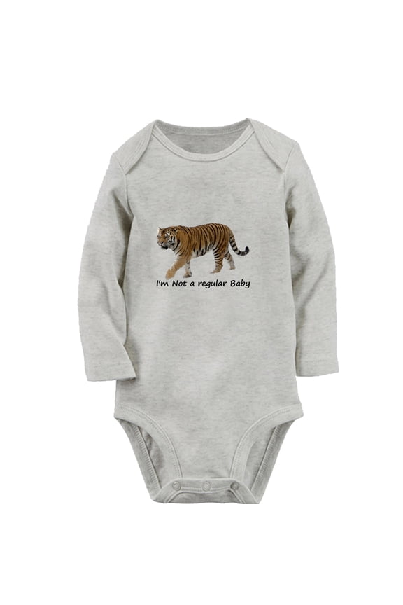 I'm Not a Regular Funny Rompers, Newborn Baby Unisex Bodysuits, Infant Animal Tiger Graphic Jumpsuits, Toddler Kids Long Sleeve Oufits (Gray, 6-12 Months)