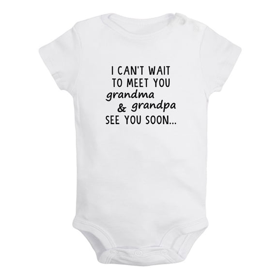 iDzn I can't wait to meet you grandpa and grandma see you soon Funny Rompers For Babies, Newborn Baby Unisex Bodysuits, Infant Jumpsuits, Toddler 0-24 Months Kids One-Piece Oufits