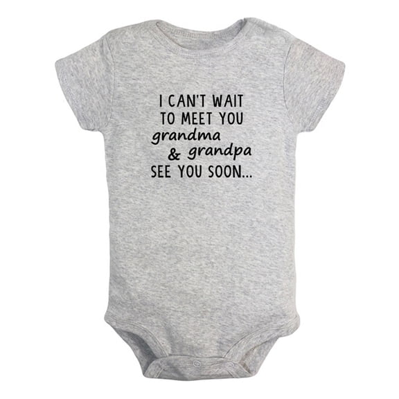 iDzn I can't wait to meet you grandpa and grandma see you soon Funny Rompers For Babies, Newborn Baby Unisex Bodysuits, Infant Jumpsuits, Toddler 0-24 Months Kids One-Piece Oufits