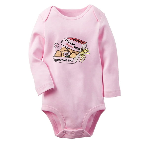 iDzn® If Chicken Nuggets Think About me Too Funny Rompers, Newborn Baby Unisex Bodysuits, Infant Jumpsuits, Toddler Kids Long Sleeve Oufits (Pink, 6-12 Months)