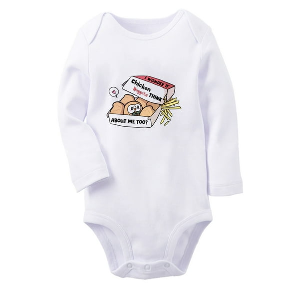 iDzn® If Chicken Nuggets Think About me Too Funny Rompers, Newborn Baby Unisex Bodysuits, Infant Jumpsuits, Toddler Kids Long Sleeve Oufits (White, 0-6 Months)