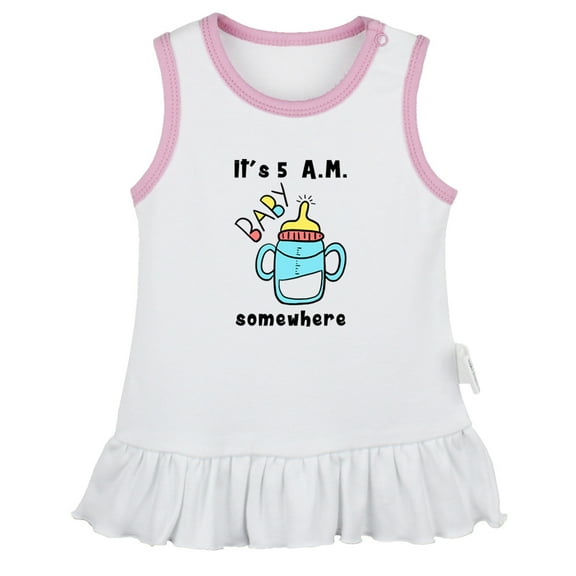 iDzn It's 5 A.M. Somewhere Funny Dresses For Baby, Newborn Babies Skirts, Infant Princess Dress, 0-24M Kids Graphic Clothes (White Sleeveless Dresses, 0-6 Months)
