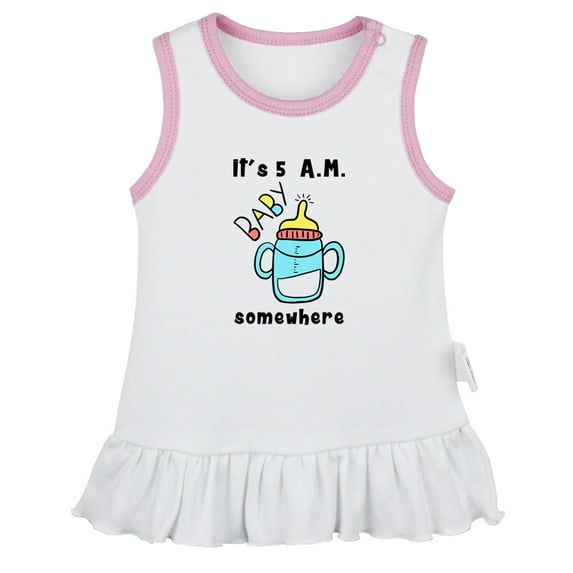 iDzn It's 5 A.M. Somewhere Funny Dresses For Baby, Newborn Babies Skirts, Infant Princess Dress, 0-24M Kids Graphic Clothes (White Sleeveless Dresses, 0-6 Months)