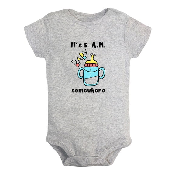 iDzn It's 5 A.M. Somewhere Funny Rompers For Babies, Newborn Baby Unisex Bodysuits, Infant Jumpsuits, Toddler 0-12 Months Kids One-Piece Oufits (Gray, 0-6 Months)