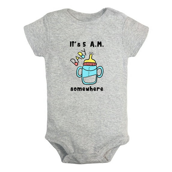 iDzn It's 5 A.M. Somewhere Funny Rompers For Babies, Newborn Baby Unisex Bodysuits, Infant Jumpsuits, Toddler 0-12 Months Kids One-Piece Oufits (Gray, 0-6 Months)