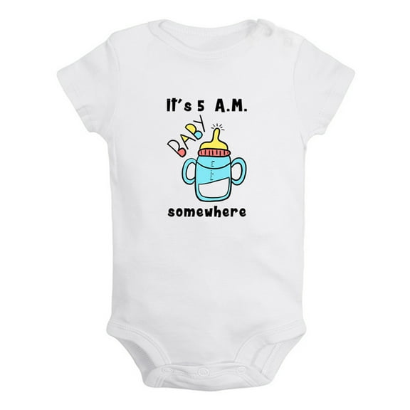 iDzn It's 5 A.M. Somewhere Funny Rompers For Babies, Newborn Baby Unisex Bodysuits, Infant Jumpsuits, Toddler 0-12 Months Kids One-Piece Oufits (White, 0-6 Months)