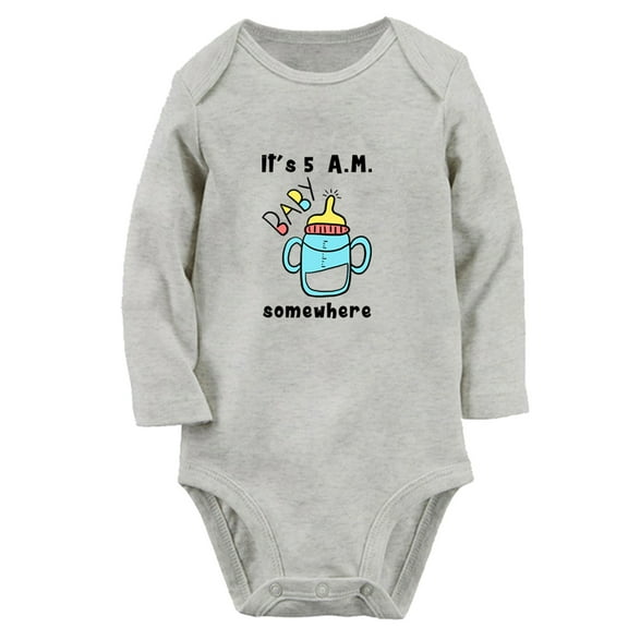 iDzn It's 5 A.M. Somewhere Funny Rompers, Newborn Baby Unisex Bodysuits, Infant Jumpsuits, Toddler Kids Long Sleeve Oufits (Gray, 0-6 Months)