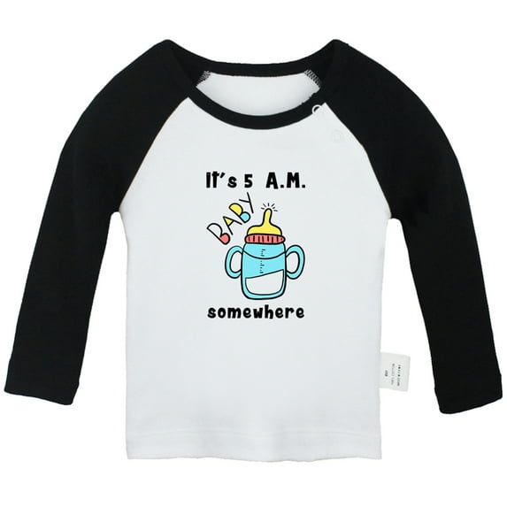 iDzn It's 5 A.M. Somewhere Funny T shirt For Baby, Newborn Babies T-shirts, Infant Tops, 0-24M Kids Graphic Tees Clothing (Long Black Raglan T-shirt, 6-12 Months)