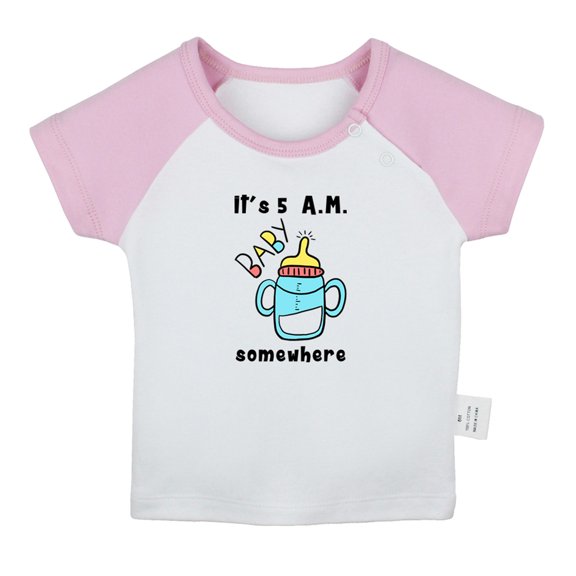 iDzn It's 5 A.M. Somewhere Funny T shirt For Baby, Newborn Babies T-shirts, Infant Tops, 0-24M Kids Graphic Tees Clothing (Short Pink Raglan T-shirt, 12-18 Months)
