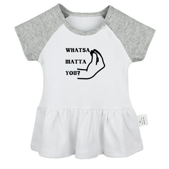 iDzn Italian Whatsa Matta You Funny Dresses For Baby, Newborn Babies Skirts, Infant Princess Dress, 0-24M Kids Graphic Clothes (Gray Raglan Dresses, 12-18 Months)