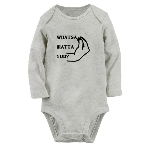 iDzn Italian Whatsa Matta You Funny Rompers, Newborn Baby Unisex Bodysuits, Infant Jumpsuits, Toddler Kids Long Sleeve Oufits (Gray, 0-6 Months)