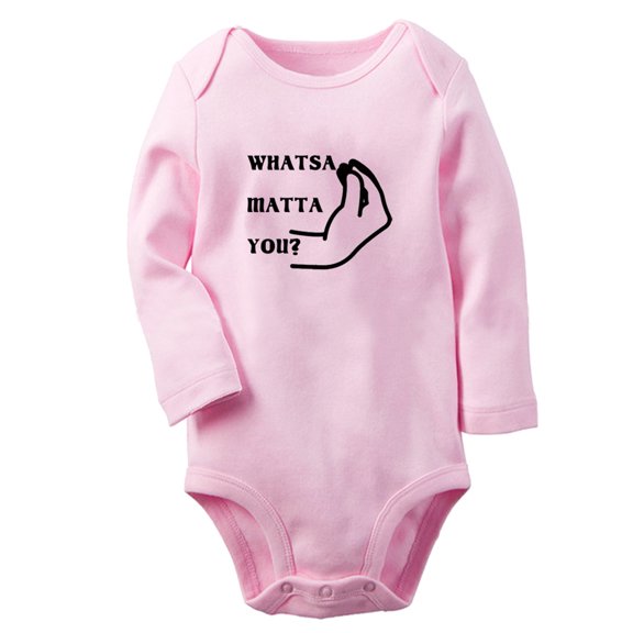 iDzn Italian Whatsa Matta You Funny Rompers, Newborn Baby Unisex Bodysuits, Infant Jumpsuits, Toddler Kids Long Sleeve Oufits (Pink, 0-6 Months)