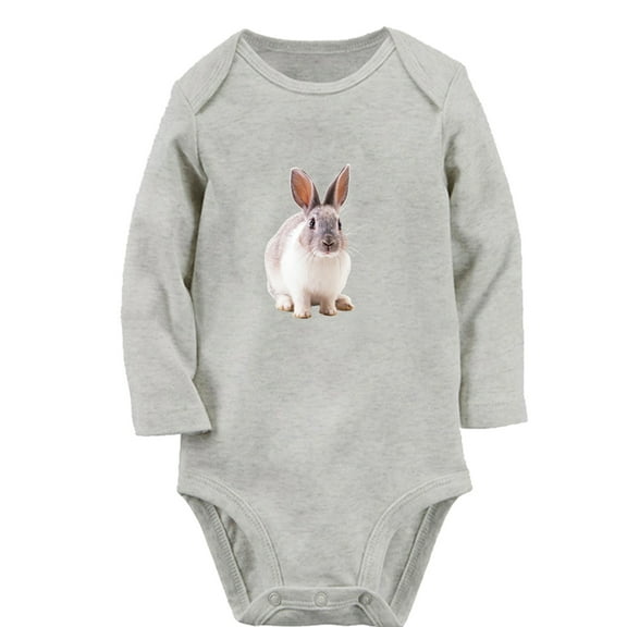 iDzn Keep Smiling Funny Rompers, Newborn Baby Unisex Bodysuits, Infant Animal Rabbit Graphic Jumpsuits, Toddler Kids Long Sleeve Oufits (Gray, 0-6 Months)