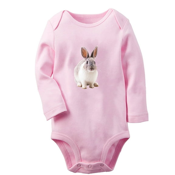 iDzn Keep Smiling Funny Rompers, Newborn Baby Unisex Bodysuits, Infant Animal Rabbit Graphic Jumpsuits, Toddler Kids Long Sleeve Oufits (Pink, 6-12 Months)