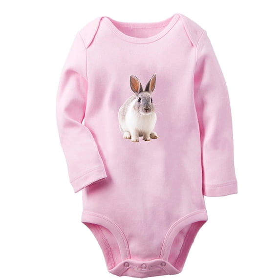 iDzn Keep Smiling Funny Rompers, Newborn Baby Unisex Bodysuits, Infant Animal Rabbit Graphic Jumpsuits, Toddler Kids Long Sleeve Oufits (Pink, 6-12 Months)