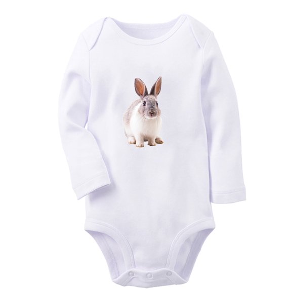 iDzn Keep Smiling Funny Rompers, Newborn Baby Unisex Bodysuits, Infant Animal Rabbit Graphic Jumpsuits, Toddler Kids Long Sleeve Oufits (White, 0-6 Months)