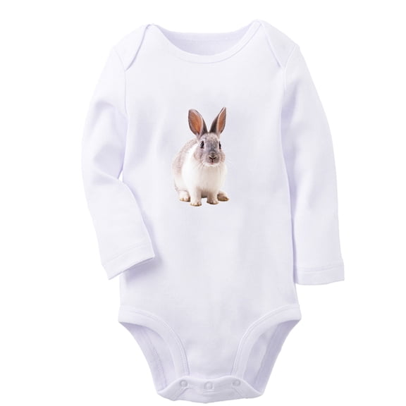 iDzn Keep Smiling Funny Rompers, Newborn Baby Unisex Bodysuits, Infant Animal Rabbit Graphic Jumpsuits, Toddler Kids Long Sleeve Oufits (White, 6-12 Months)