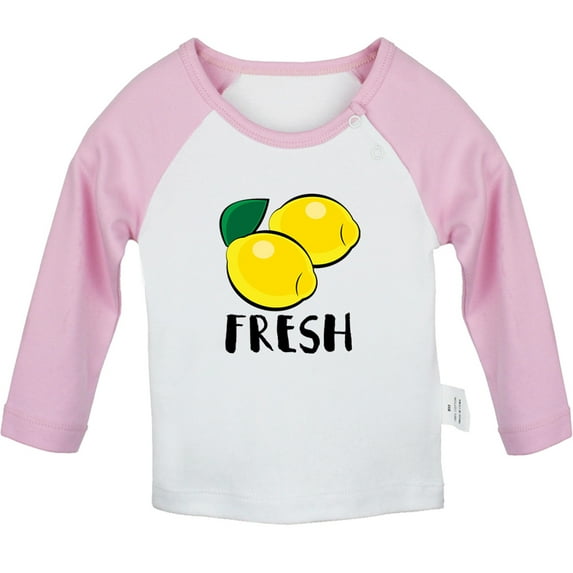 iDzn Lemon Fresh Novelty T Shirt For Baby, Newborn Babies T-shirts, Infant Cute Fruits Tops, 0-24M Kids Graphic Tees Clothing (Long Pink Raglan T-shirt, 0-6 Months)