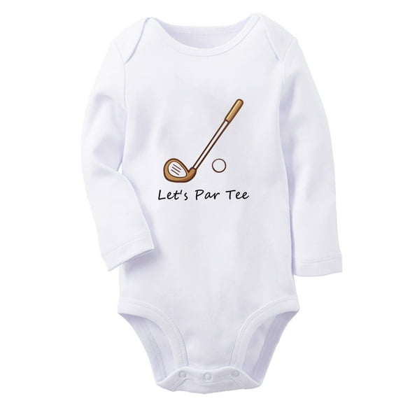 iDzn Let's Par Tee Golf Funny Rompers, Newborn Baby Unisex Bodysuits, Infant Jumpsuits, Toddler Kids Long Sleeve Oufits (White, 0-6 Months)