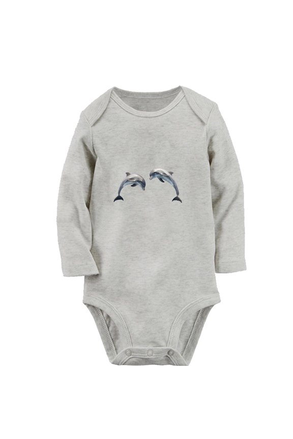 Liberals Funny Rompers, Newborn Baby Unisex Bodysuits, Infant Animal Dolphin Graphic Jumpsuits, Toddler Kids Long Sleeve Oufits (Gray, 6-12 Months)