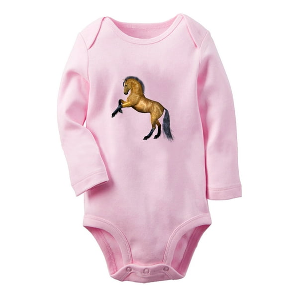 iDzn® Little Baby Cute Rompers, Newborn Babies Unisex Bodysuits, Infant Animal Horse Graphic Jumpsuits, Toddler Kids Long Sleeve Oufits (Pink, 0-6 Months)