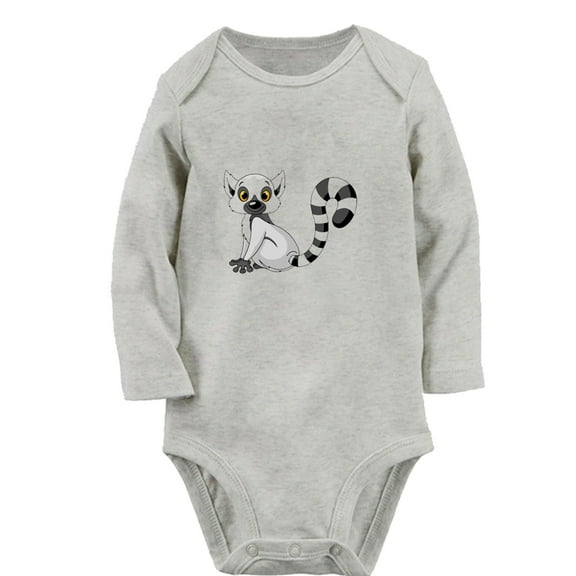 iDzn Little Baby Cute Rompers, Newborn Babies Unisex Bodysuits, Infant Animal Lemur Graphic Jumpsuits, Toddler Kids Long Sleeve Oufits (Gray, 6-12 Months)
