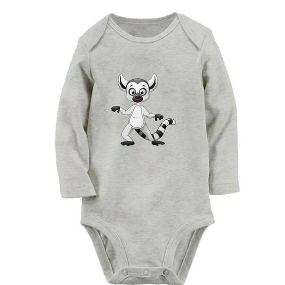 iDzn Little Baby Cute Rompers, Newborn Babies Unisex Bodysuits, Infant Animal Lemur Graphic Jumpsuits, Toddler Kids Long Sleeve Oufits (Gray, 6-12 Months)
