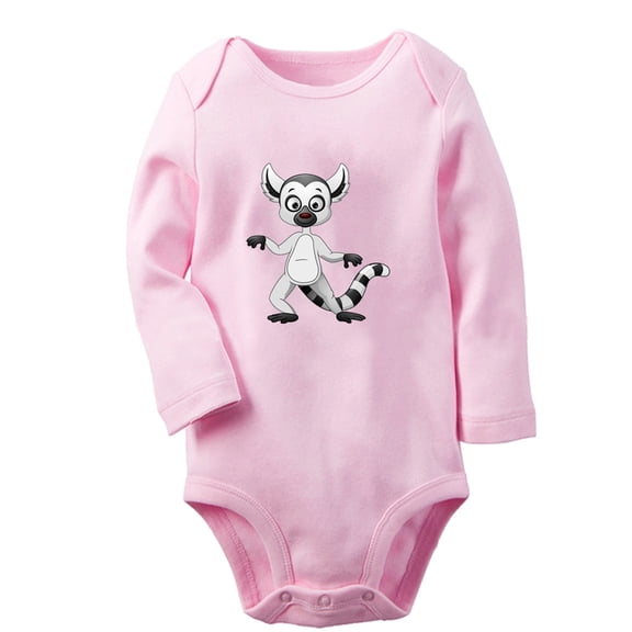 iDzn Little Baby Cute Rompers, Newborn Babies Unisex Bodysuits, Infant Animal Lemur Graphic Jumpsuits, Toddler Kids Long Sleeve Oufits (Pink, 6-12 Months)