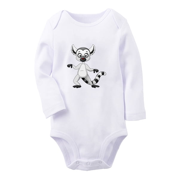 iDzn Little Baby Cute Rompers, Newborn Babies Unisex Bodysuits, Infant Animal Lemur Graphic Jumpsuits, Toddler Kids Long Sleeve Oufits (White, 6-12 Months)
