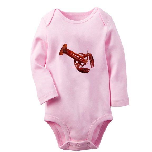 iDzn Little Baby Cute Rompers, Newborn Babies Unisex Bodysuits, Infant Animal Lobster Graphic Jumpsuits, Toddler Kids Long Sleeve Oufits (Pink, 0-6 Months)