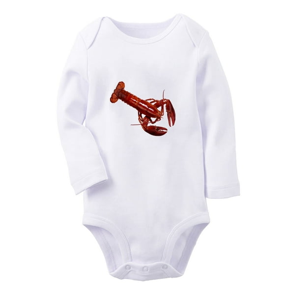 iDzn Little Baby Cute Rompers, Newborn Babies Unisex Bodysuits, Infant Animal Lobster Graphic Jumpsuits, Toddler Kids Long Sleeve Oufits (White, 6-12 Months)