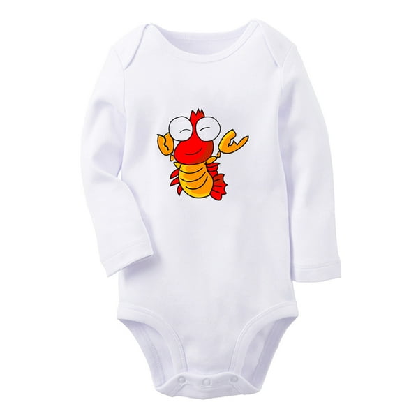 iDzn Little Baby Cute Rompers, Newborn Babies Unisex Bodysuits, Infant Animal Lobster Graphic Jumpsuits, Toddler Kids Long Sleeve Oufits (White, 6-12 Months)
