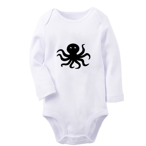 iDzn Little Baby Cute Rompers, Newborn Babies Unisex Bodysuits, Infant Animal Octopus Graphic Jumpsuits, Toddler Kids Long Sleeve Oufits (White, 0-6 Months)