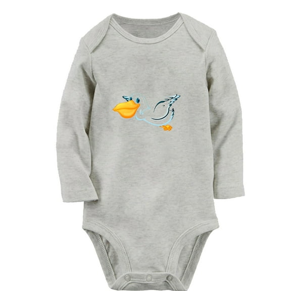 iDzn Little Baby Cute Rompers, Newborn Babies Unisex Bodysuits, Infant Animal Pelican Graphic Jumpsuits, Toddler Kids Long Sleeve Oufits (Gray, 0-6 Months)