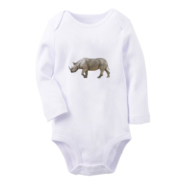 iDzn Little Baby Cute Rompers, Newborn Babies Unisex Bodysuits, Infant Animal Rhino Graphic Jumpsuits, Toddler Kids Long Sleeve Oufits (White, 6-12 Months)