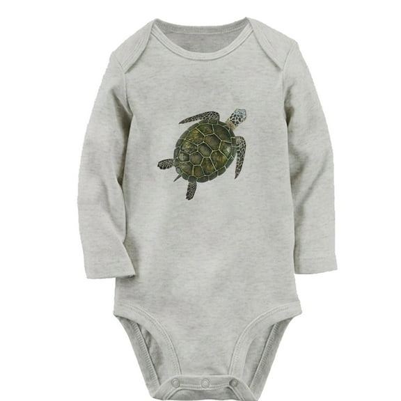 iDzn Little Baby Cute Rompers, Newborn Babies Unisex Bodysuits, Infant Animal Turtle Graphic Jumpsuits, Toddler Kids Long Sleeve Oufits (Gray, 6-12 Months)