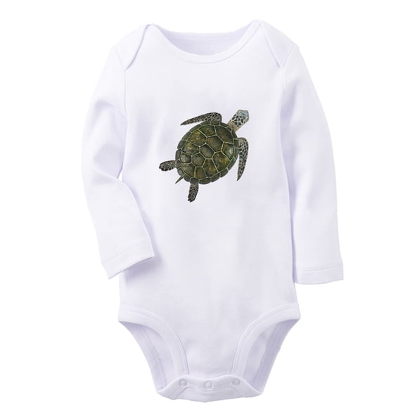iDzn Little Baby Cute Rompers, Newborn Babies Unisex Bodysuits, Infant Animal Turtle Graphic Jumpsuits, Toddler Kids Long Sleeve Oufits (White, 0-6 Months)