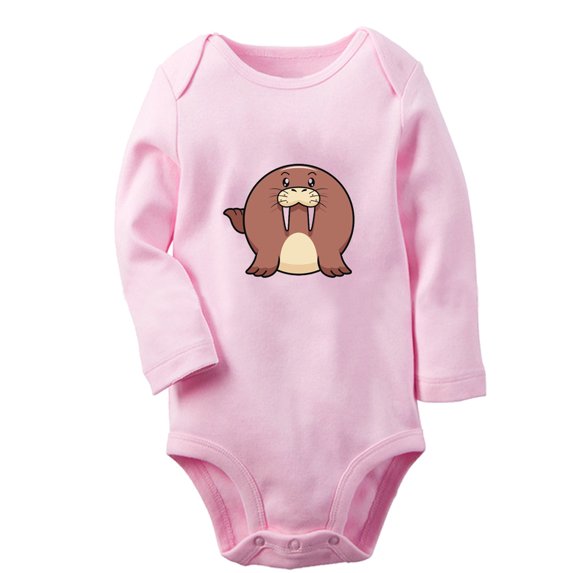 iDzn Little Baby Cute Rompers, Newborn Babies Unisex Bodysuits, Infant Animal Walrus Graphic Jumpsuits, Toddler Kids Long Sleeve Oufits (Pink, 6-12 Months)