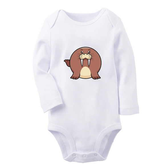 iDzn Little Baby Cute Rompers, Newborn Babies Unisex Bodysuits, Infant Animal Walrus Graphic Jumpsuits, Toddler Kids Long Sleeve Oufits (White, 0-6 Months)