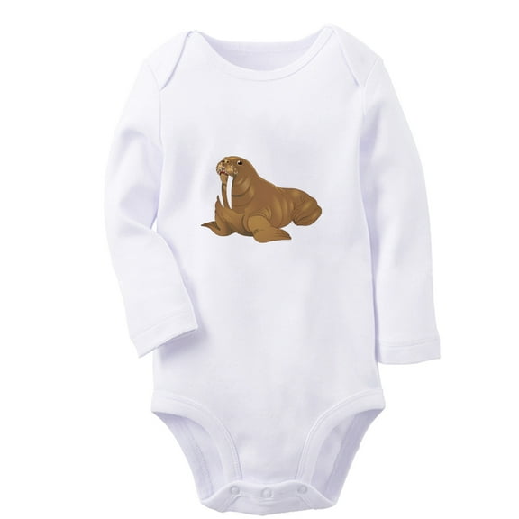 iDzn Little Baby Cute Rompers, Newborn Babies Unisex Bodysuits, Infant Animal Walrus Graphic Jumpsuits, Toddler Kids Long Sleeve Oufits (White, 6-12 Months)