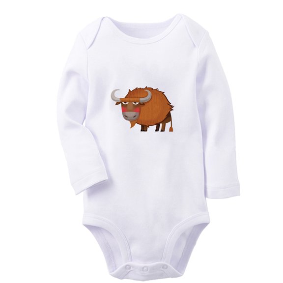 iDzn Little Baby Cute Rompers, Newborn Baby Unisex Bodysuits, Infant Animal Bison Graphic Jumpsuits, Toddler Kids Long Sleeve Oufits (White, 0-6 Months)