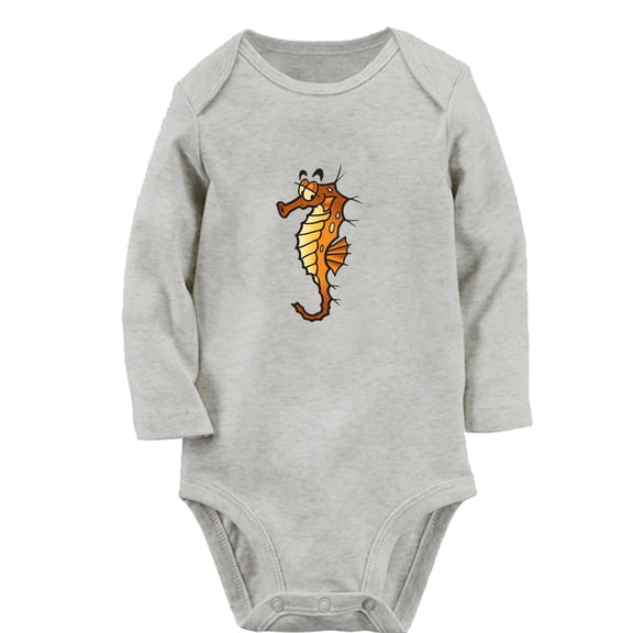 iDzn Little Baby Cute Rompers, Newborn Baby Unisex Bodysuits, Infant Animal Seahorse Graphic Jumpsuits, Toddler Kids Long Sleeve Oufits (Gray, 0-6 Months)