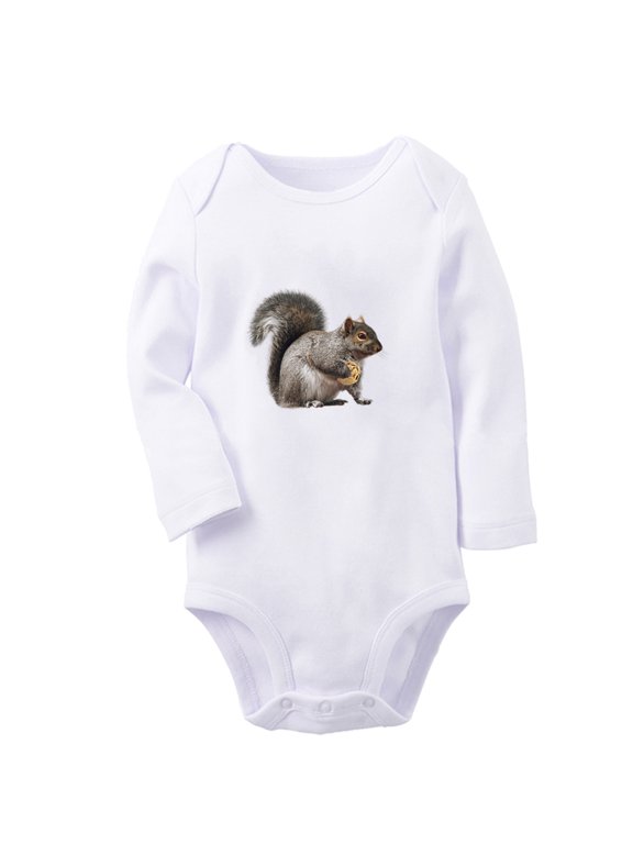 Little Baby Cute Rompers, Newborn Baby Unisex Bodysuits, Infant Animal Squirrel Graphic Jumpsuits, Toddler Kids Long Sleeve Oufits (White, 6-12 Months)