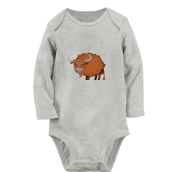 iDzn Little Baby Cute Rompers, Newborn Baby Unisex Bodysuits, Infant Animal Bison Graphic Jumpsuits, Toddler Kids Long Sleeve Oufits (Gray, 0-6 Months)