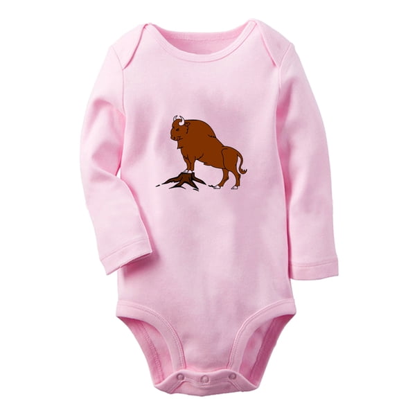 iDzn Little Baby Cute Rompers, Newborn Baby Unisex Bodysuits, Infant Animal Bison Graphic Jumpsuits, Toddler Kids Long Sleeve Oufits (Pink, 0-6 Months)