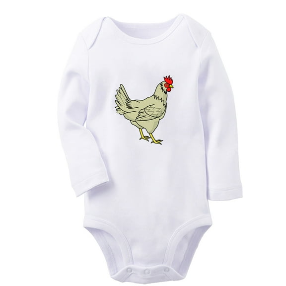 iDzn Little Baby Cute Rompers, Newborn Baby Unisex Bodysuits, Infant Animal Hen Graphic Jumpsuits, Toddler Kids Long Sleeve Oufits (White, 6-12 Months)